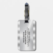 Simple, Metallic Silver Personalized Gry Text Bagagelabel (Achterkant verticaal)