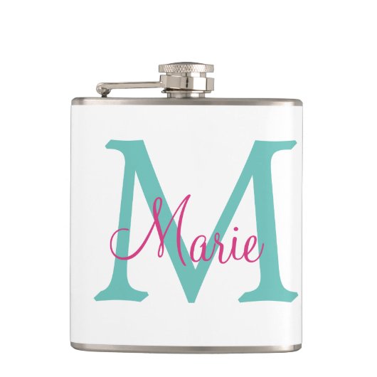 simple minimal add name monogram green pink blue t heupfles (Voorkant)