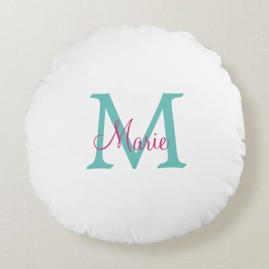 simple minimal add name monogram green pink blue t rond kussen (Voorkant)