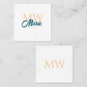 simple minimal add name monogram orange blue bold vierkante visitekaartje (Voorkant / Achterkant)