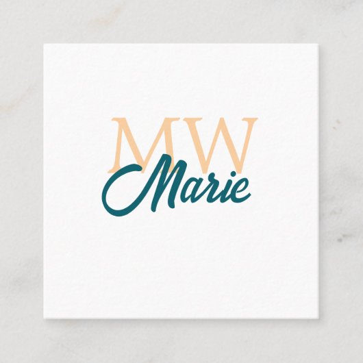 simple minimal add name monogram orange blue bold vierkante visitekaartje (Voorkant)