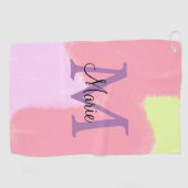 simple minimal add name monogram pink red throw pi golfhanddoek (Horizontaal)