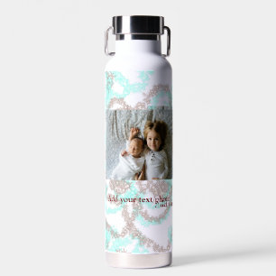 simple minimal ADD YOUR PHOTO TEXT blue glitter Th Waterfles