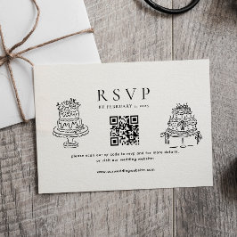 Simple Minimal Cake Wedding Qr Code Wedding  RSVP Kaartje
