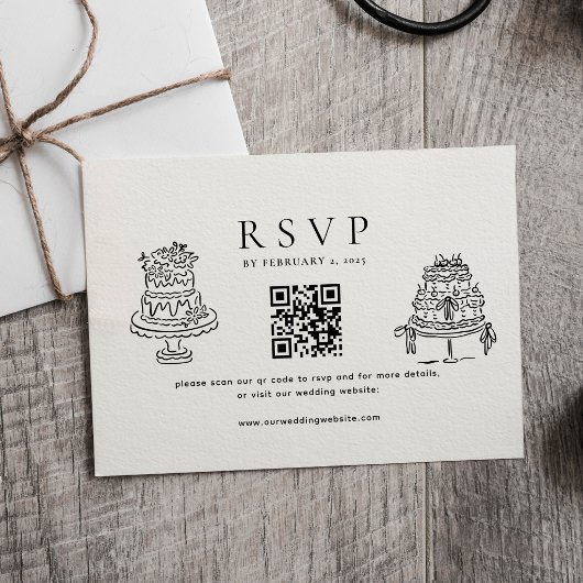 Simple Minimal Cake Wedding Qr Code Wedding  RSVP Kaartje