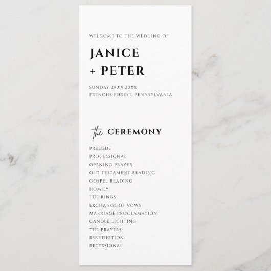 Simple Minimal Elegant Wedding Ceremony Programmakaart (Voorkant)
