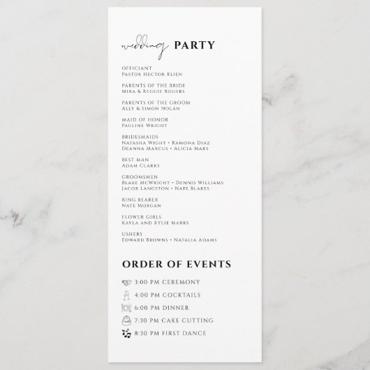Simple Minimal Elegant Wedding Ceremony Programmakaart (Achterkant)