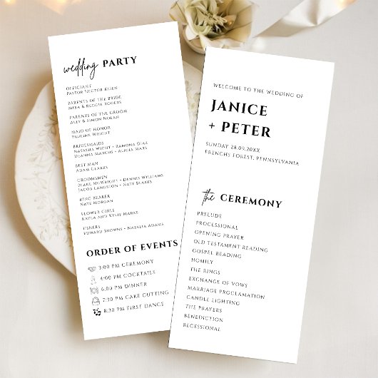 Simple Minimal Elegant Wedding Ceremony Programmakaart