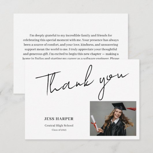 Simple Minimal Graduation Flat Thank You Card Bedankkaart (Voorkant / Achterkant)
