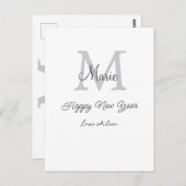 simple minimal happy new year monogram gray name  briefkaart (Voorkant / Achterkant)