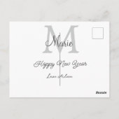 simple minimal happy new year monogram gray name  briefkaart (Achterkant)