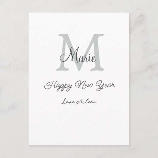 simple minimal happy new year monogram gray name  briefkaart (Voorkant)