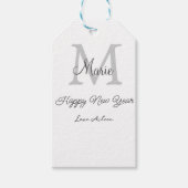 simple minimal happy new year monogram gray name  cadeaulabel (Voorkant)
