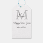 simple minimal happy new year monogram gray name  cadeaulabel (Achterkant)