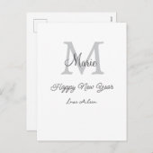 simple minimal happy new year monogram gray name  feestdagenkaart (Voorkant / Achterkant)
