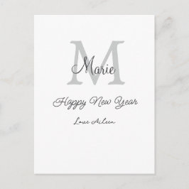 simple minimal happy new year monogram gray name  feestdagenkaart