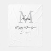 simple minimal happy new year monogram gray name  fleece deken (Voorkant)