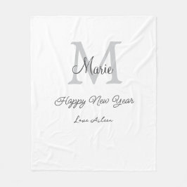 simple minimal happy new year monogram gray name  fleece deken