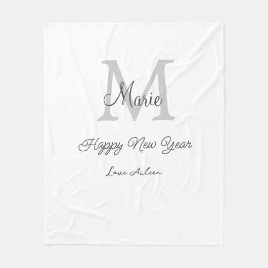 simple minimal happy new year monogram gray name  fleece deken (Voorkant)