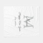 simple minimal happy new year monogram gray name  fleece deken (Voorkant (Horizontaal))