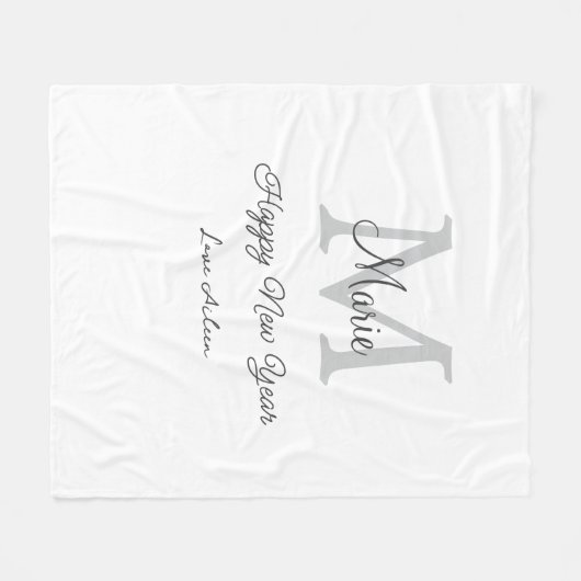 simple minimal happy new year monogram gray name  fleece deken (Voorkant (Horizontaal))