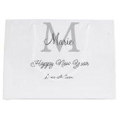 simple minimal happy new year monogram gray name groot cadeauzakje (Voorkant)