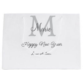 simple minimal happy new year monogram gray name  groot cadeauzakje