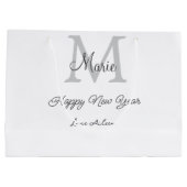 simple minimal happy new year monogram gray name  groot cadeauzakje (Achterkant)