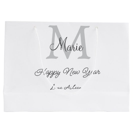 simple minimal happy new year monogram gray name groot cadeauzakje (Achterkant)