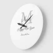 simple minimal happy new year monogram gray name  grote klok (Hoek)