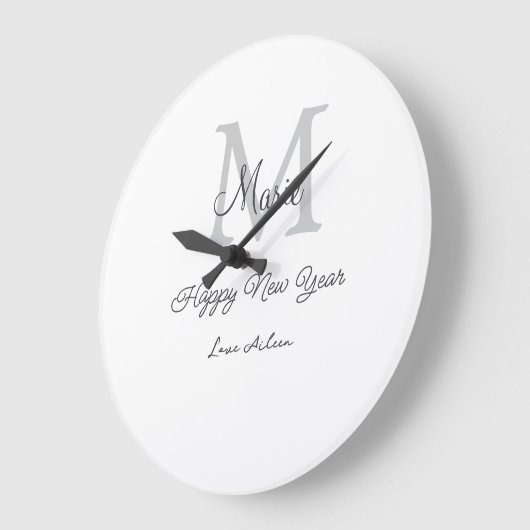 simple minimal happy new year monogram gray name  grote klok (Hoek)