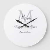 simple minimal happy new year monogram gray name  grote klok (Voorkant)