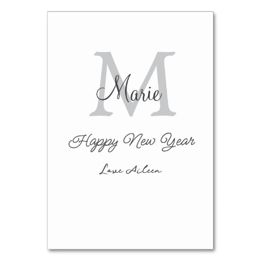 simple minimal happy new year monogram gray name  kaart (Achterkant)