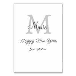 simple minimal happy new year monogram gray name  kaart
