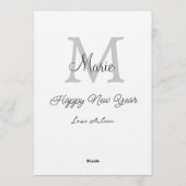 simple minimal happy new year monogram gray name  kaart (Achterkant)