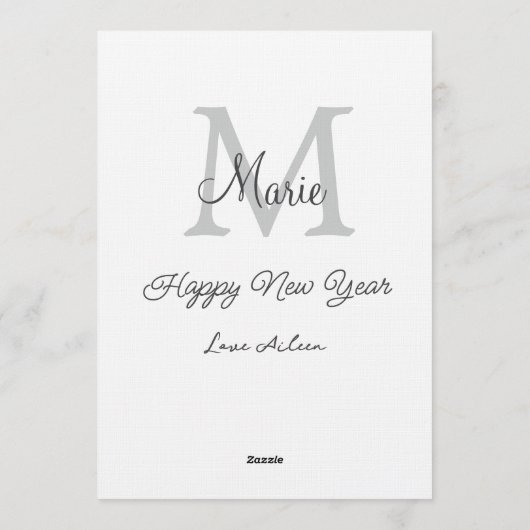simple minimal happy new year monogram gray name  kaart (Achterkant)