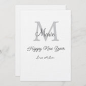 simple minimal happy new year monogram gray name  kaart (Voorkant / Achterkant)