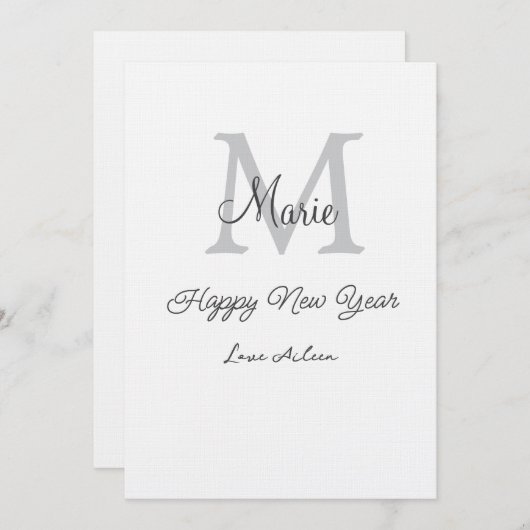 simple minimal happy new year monogram gray name  kaart (Voorkant / Achterkant)