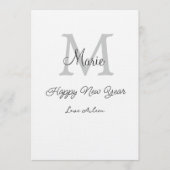 simple minimal happy new year monogram gray name  kaart (Voorkant)