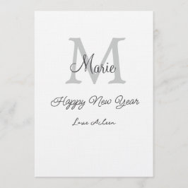 simple minimal happy new year monogram gray name  kaart