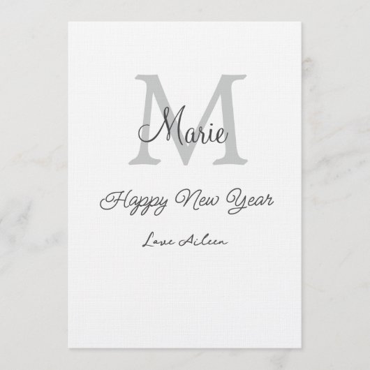 simple minimal happy new year monogram gray name  kaart (Voorkant)