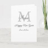 simple minimal happy new year monogram gray name  kaart (Voorkant)