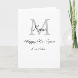 simple minimal happy new year monogram gray name  kaart