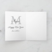 simple minimal happy new year monogram gray name  kaart (Binnen)