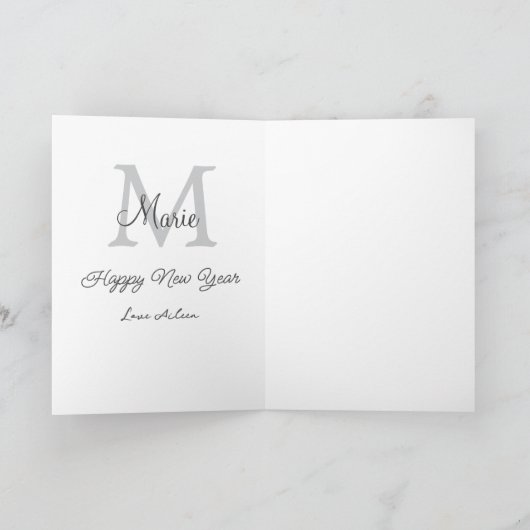 simple minimal happy new year monogram gray name  kaart (Binnen)