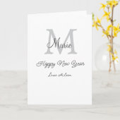 simple minimal happy new year monogram gray name  kaart (Gele Bloem)