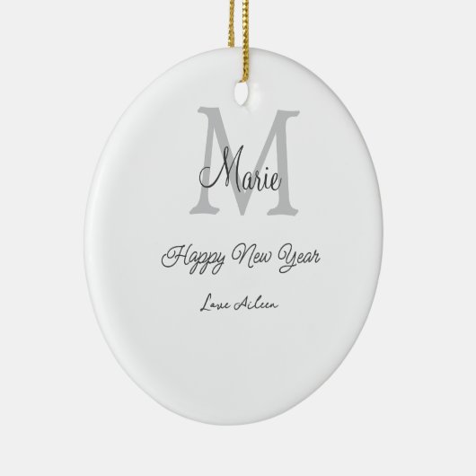 simple minimal happy new year monogram gray name  keramisch ornament (Rechts)