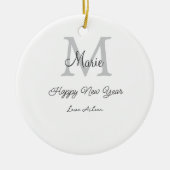 simple minimal happy new year monogram gray name  keramisch ornament (Voorkant)