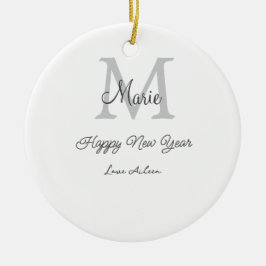 simple minimal happy new year monogram gray name  keramisch ornament