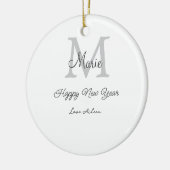 simple minimal happy new year monogram gray name  keramisch ornament (Links)